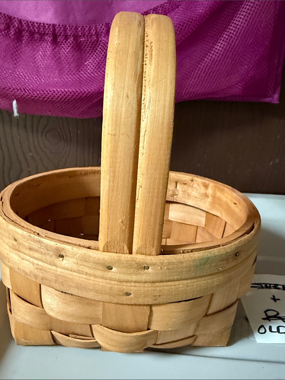 Small Handwoven Wooden Basket with Handle – Rustic Farmhouse Decor